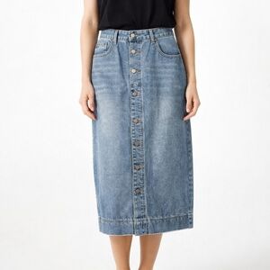 Inhearit Clothing Company Denim Button-Front Midi Skirt